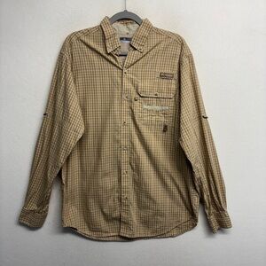 Columbia PHG Hunting Gear Casual Button Down Shirt M Tan Cream Check Plaid